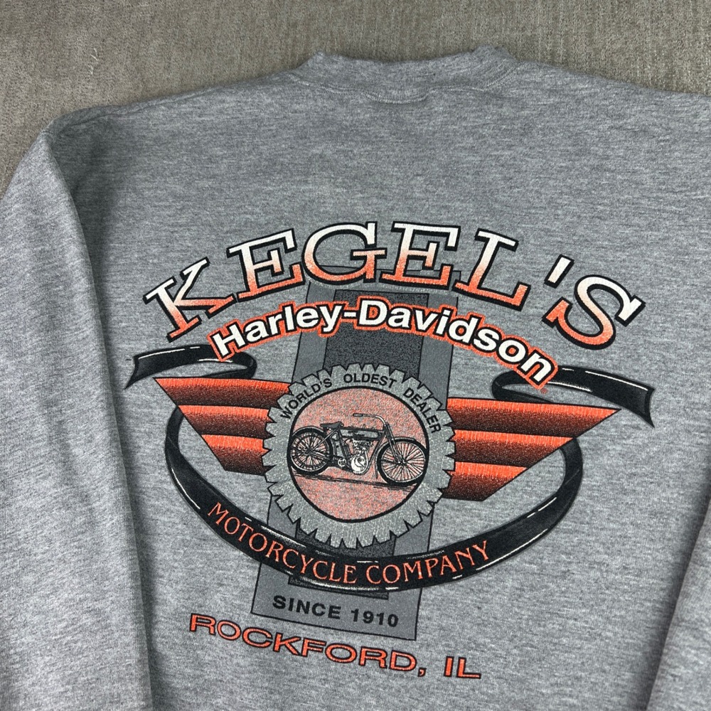 Vintage Harley Davidson Sweatshirt Mens XL Gray Kegel's Rockford IL Biker 90s